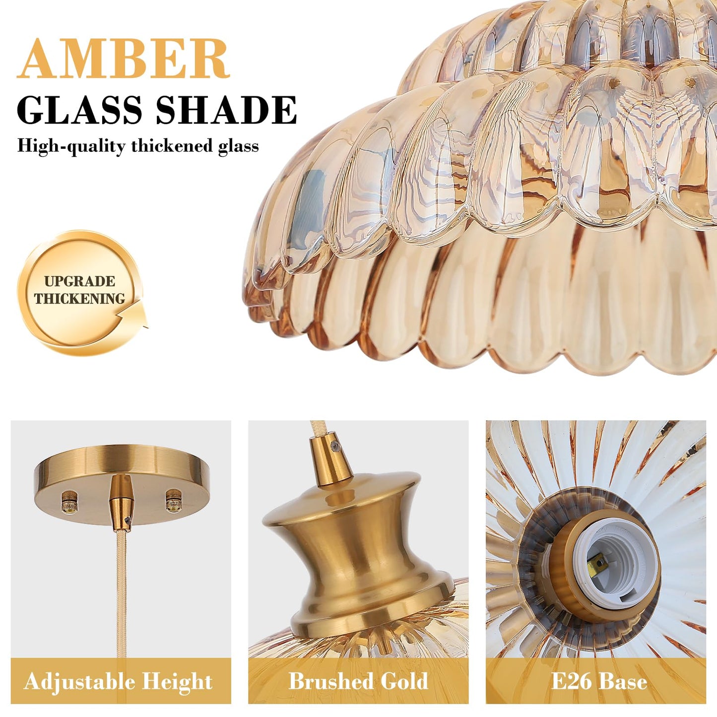 Mgcanyu Amber Glass Pendant Lights  2Pack Brushed Gold Lighting 11.8 Glass Light Fixtures Modern Glass Chandelier Vintage Hanging Ceiling For Kitchen Island Dining Room Restaurant Bedroom Foyer