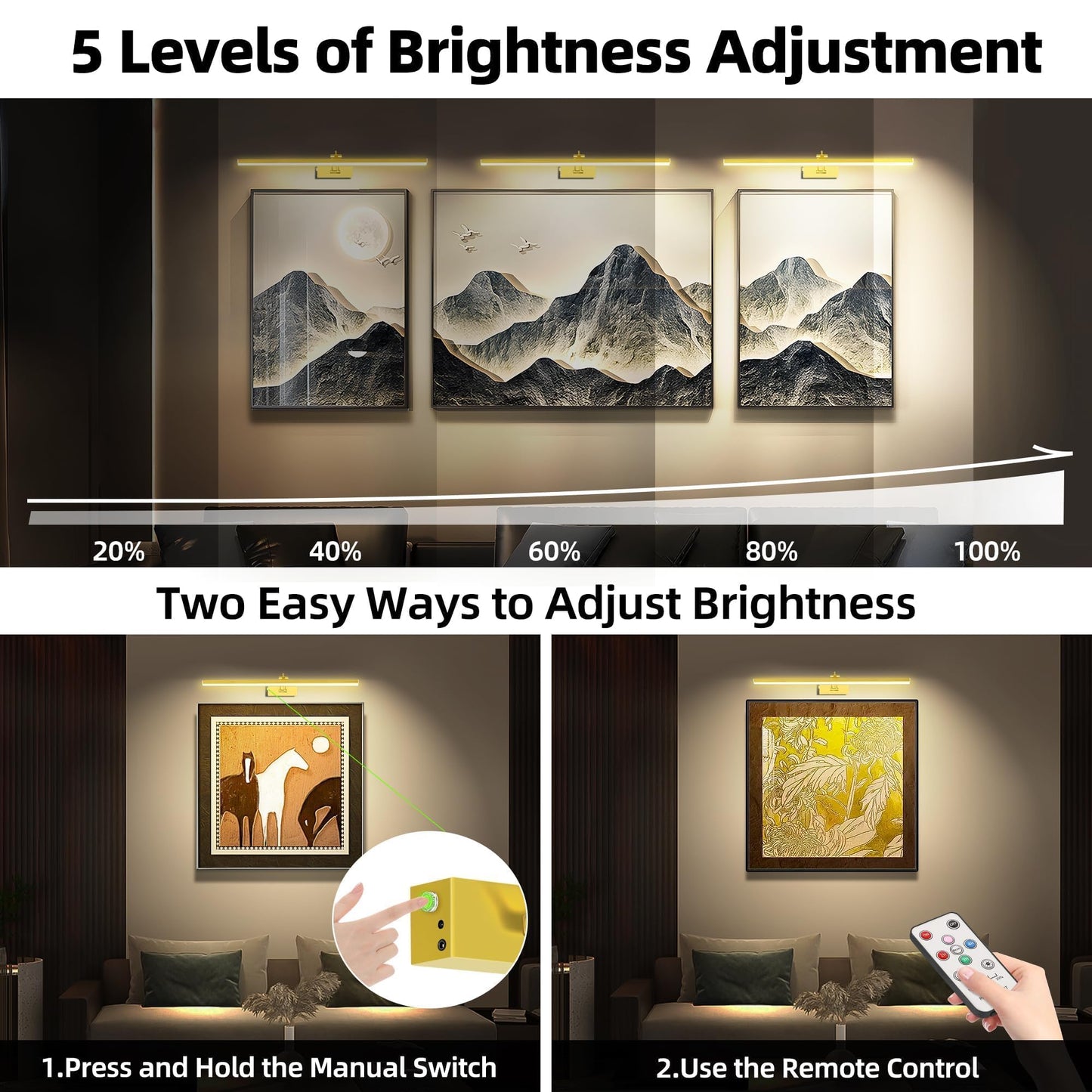 4 Pack Picture Lights For Wall  23In Art Lighting For discomfort-reducingtings Cordless  6400Mah Rechargeable Battery Operated Picture Light With Remote Dimmable And Timer For Artwork  Gallery  Display  Gold