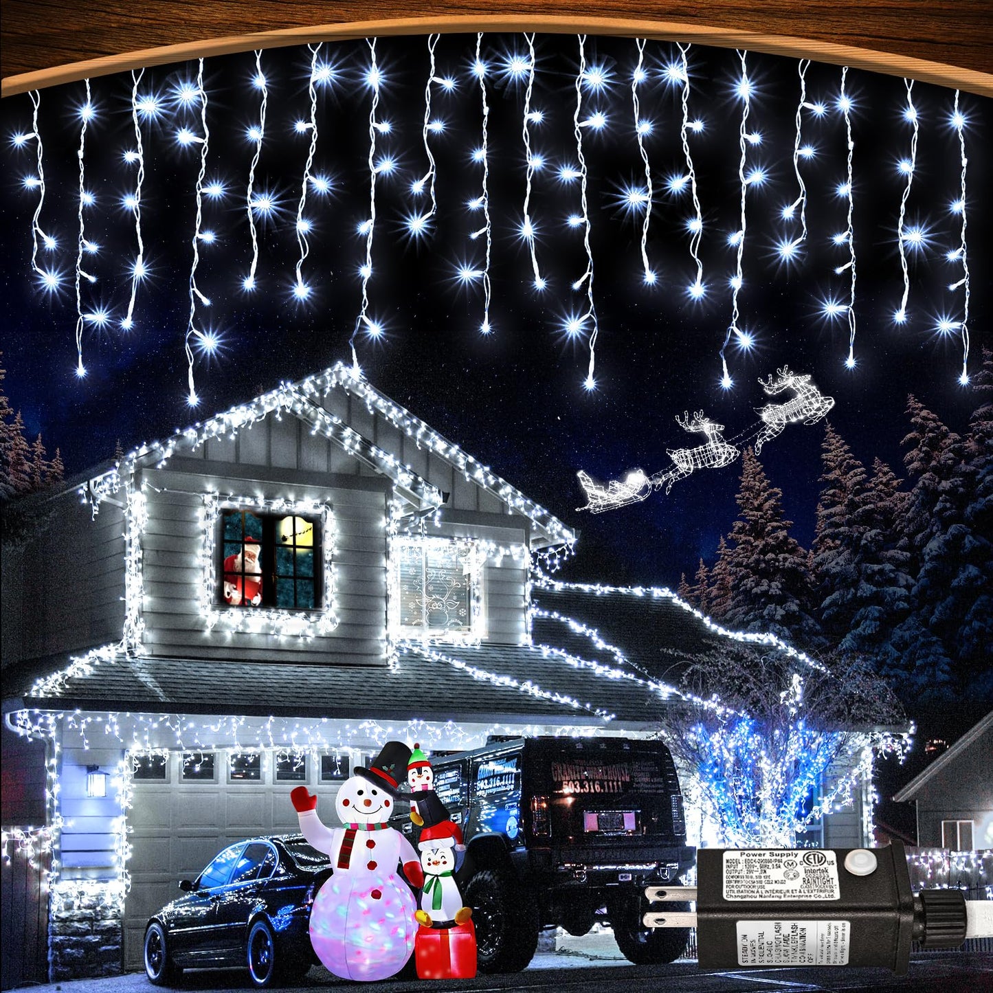 Nielfoi Christmas Icicle Lights - 99ft 1216 LED, Waterproof, 8 Modes, Cool White, Model BG-CL3M3-306L01