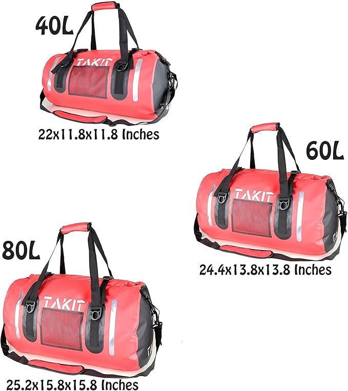 Waterproof Duffle Bag Travel Dry Bag 500D PVC for Motorcycle Tail Kayaking Rafting Boating Swimming Camping Hiking Beach Fishing (Red, 80L)
