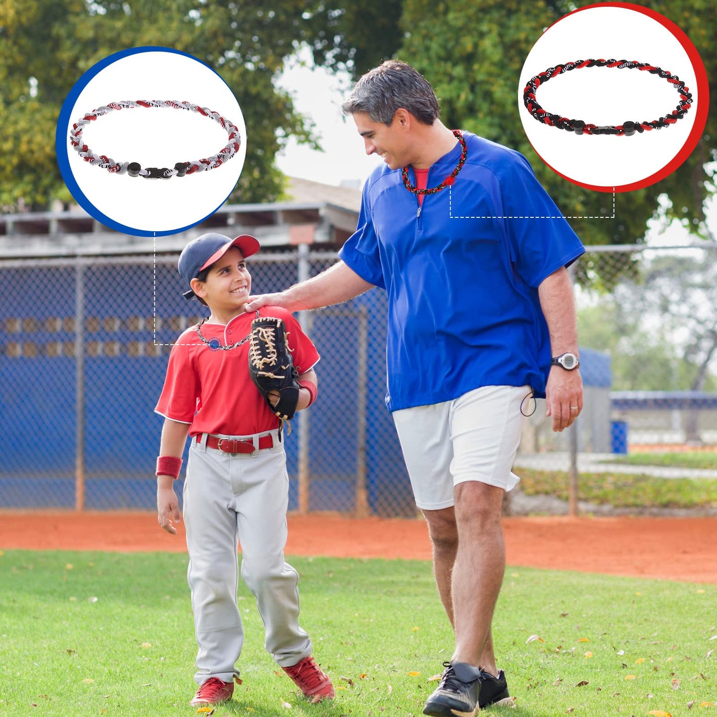 Junkin 6 Pcs Baseball Necklaces Three Braided Rope Titanium Necklace for Team Gifts Boys Men Player Softball Fans Sports (Stylis