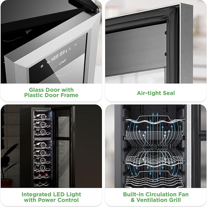 NutriChef 27 Bottle Wine Fridge | Dual Zone Adjustable Temperature Control 41°F to 64°F | Ultra Quiet Operation | Wine Cooler for Home, & Office | FreeStanding 43x11x23 in (Black)