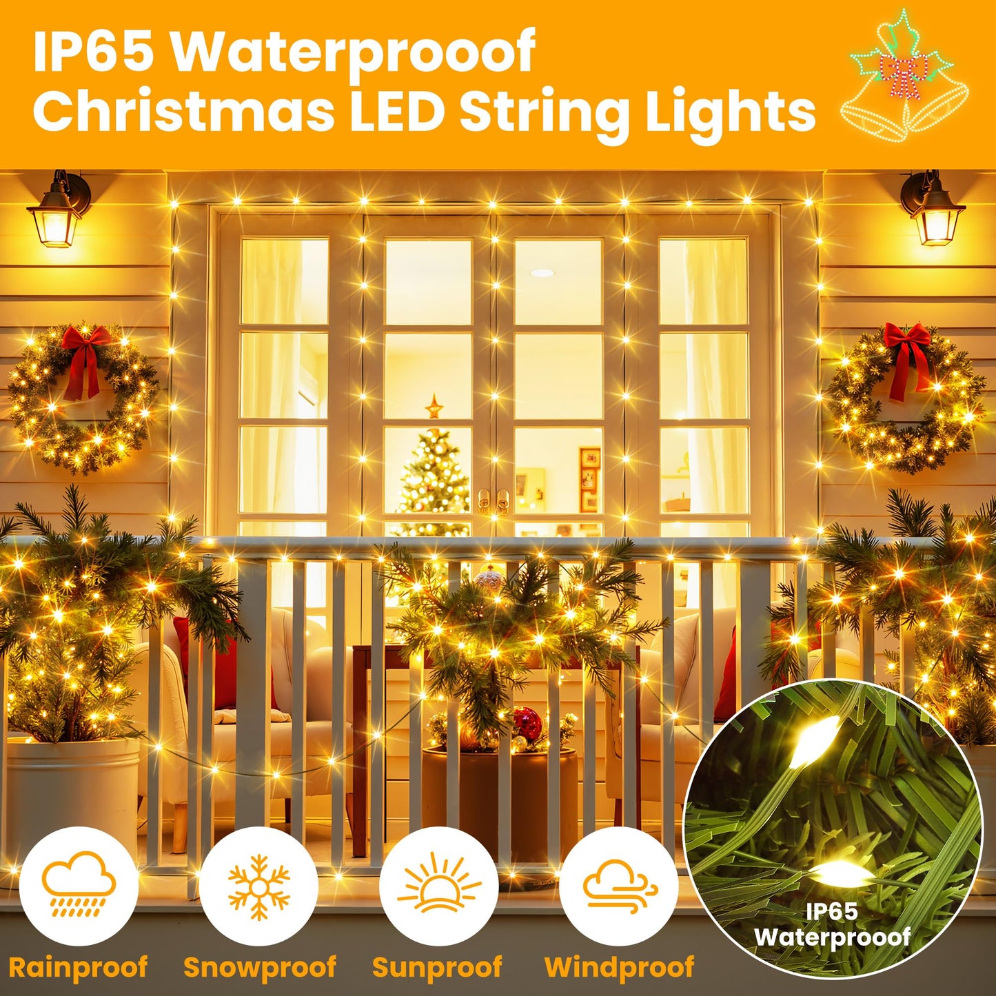 Larkvue 492Ft 1500 Leds String Lights With Remote  Dimmable 8 Modes Timer & Memory Function Fairy Rope Light For Christmas Tree Party Decor-Warm White