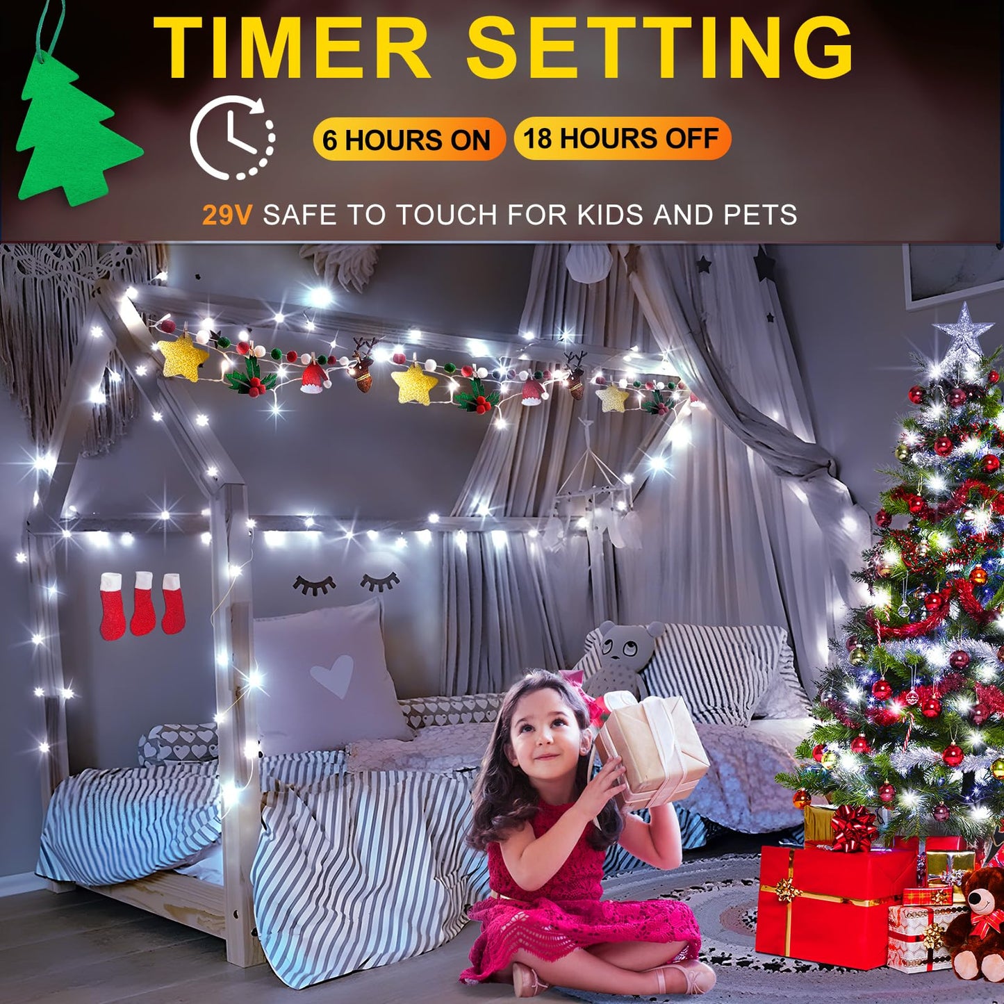 KNONEW Christmas String Lights, 60FT 180LED, Waterproof, 8 Modes, Timer, Cool White, Model KN-1000-LIG168-01