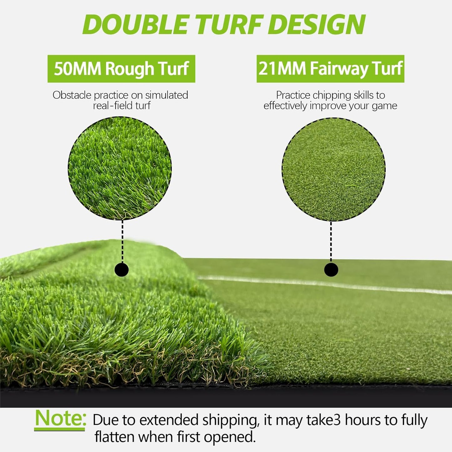 Dual-Turf Golf Mat with Ball Tray, 5x4FT 21mm/50mm Thickened Golf Hitting Mat for Indoor/Outdoor Practice, Turf Driving Range Mat for Golf Simulators and Chipping Swing Driving Training