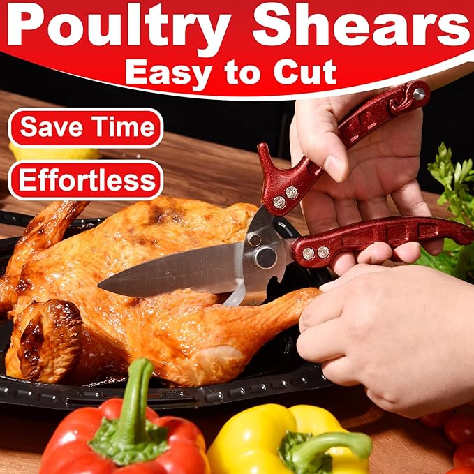 Heavy Duty Poultry Shears 2pcs Set, Kitchen Shears for Food, All Purpose, Chicken, Meat, Herb Salad Scissors for Chicken Turkey, Dishwasher Safe