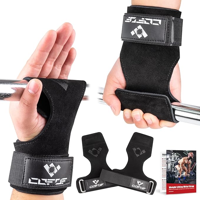 COFOF Weight Lifting Wrist Strap, Double Layer Leather Wrist Strap for Deadlift and Powerlifting, Adjustable Neoprene Padd...