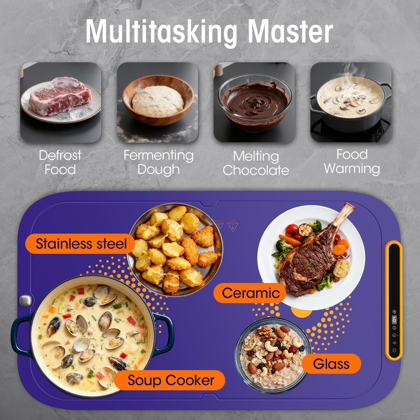 Warming Mat for Food, Extra Large, Food Warming Mat for Countertop, Food Warmer Mat with AI 7 Temperature Settings, Child Lock, Raised Feet Protects Table, Fast 8s Heating,Parties,Buffets,Daily Use