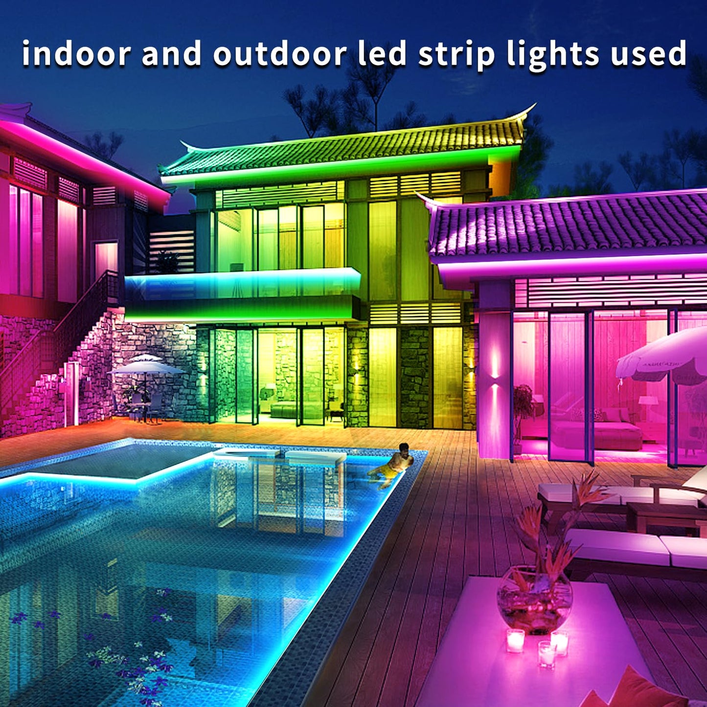 vimeepro LED Strip Lights 66Ft RGB Waterproof IP68 Music Sync App Remote Control