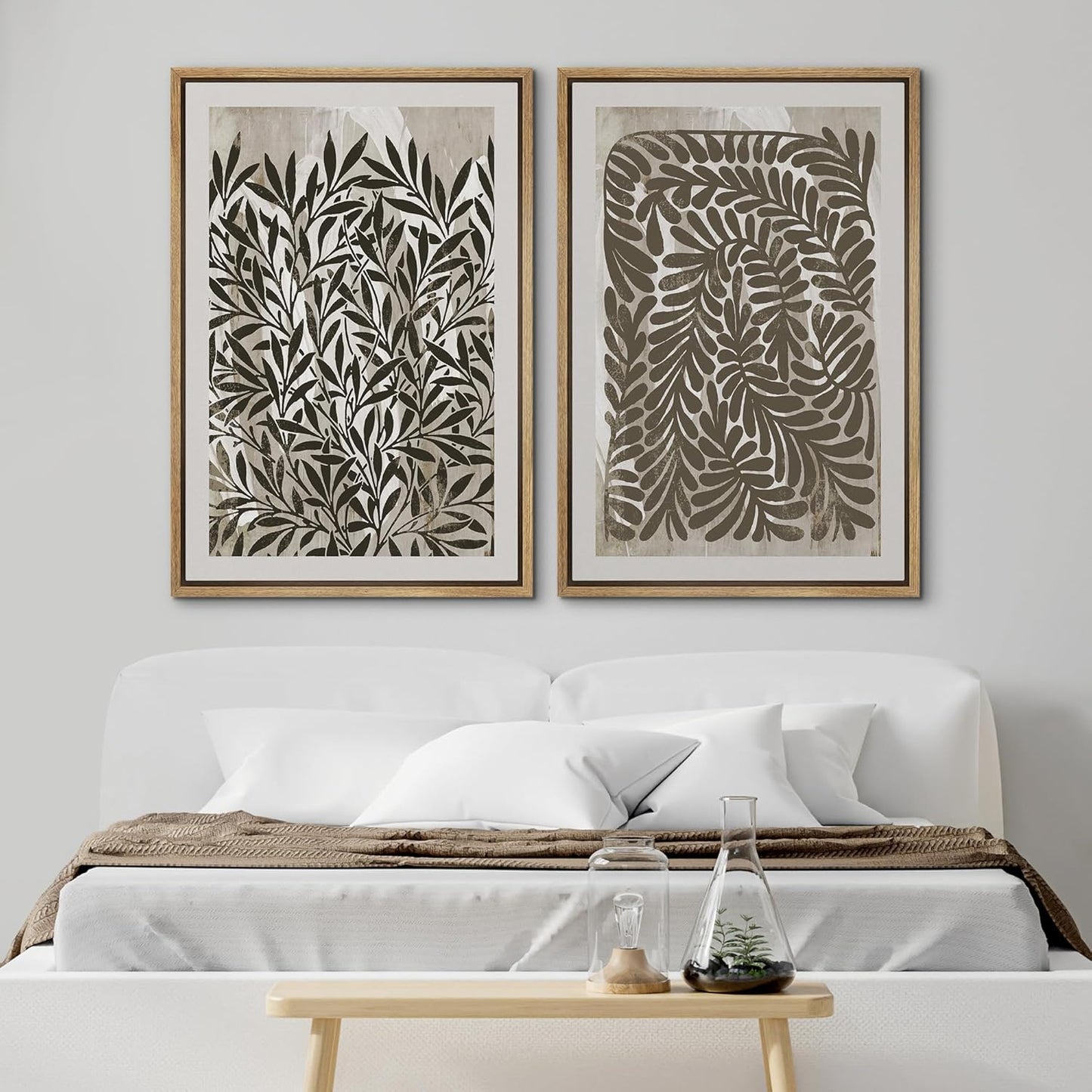 SIGNWIN Framed Canvas Print Wall Art Modern Botanical Abstract Black and Beige Leaf Illustrations Decorative for Living Room, Bedroom, Office - 24"x36"x2 Natural