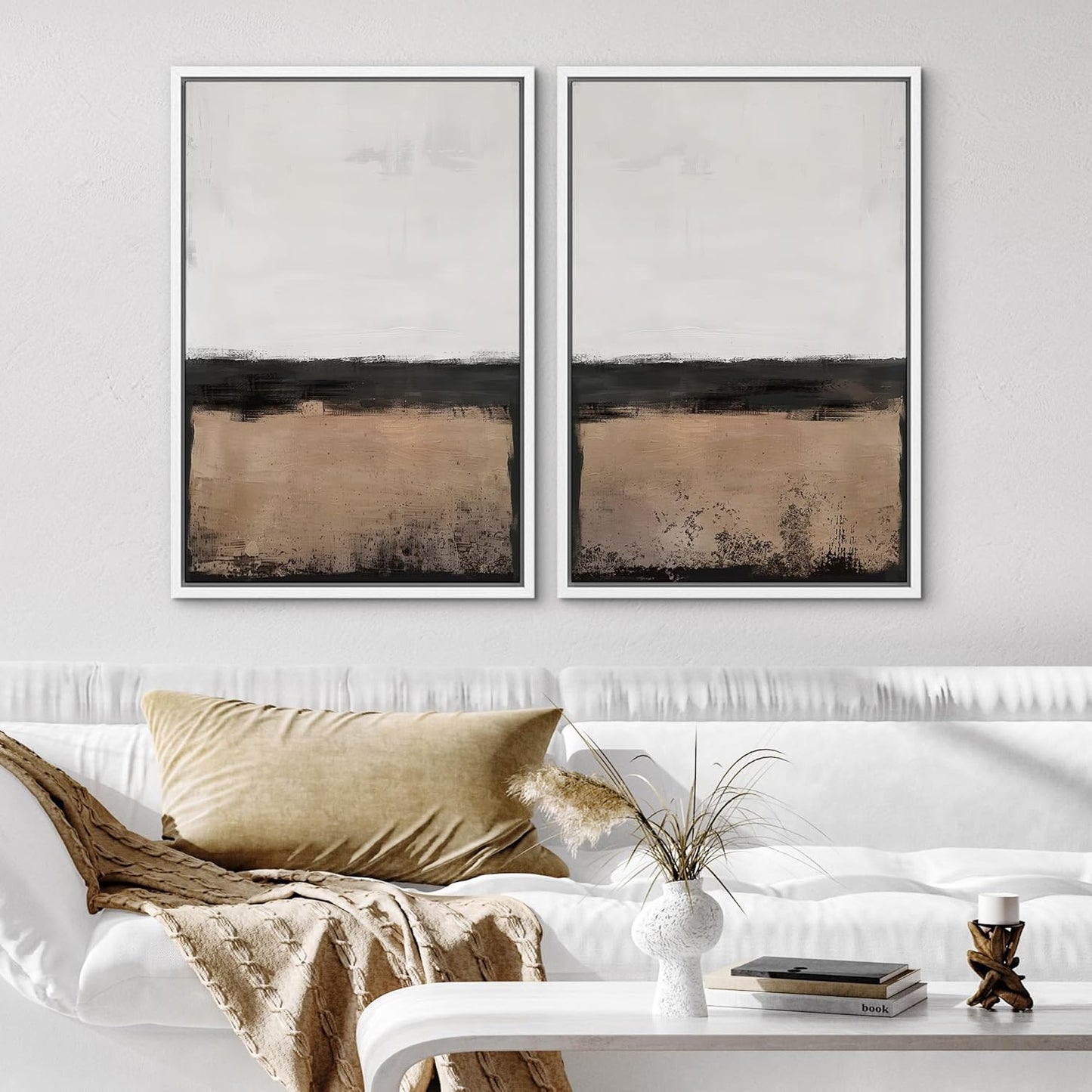 SIGNWIN Framed Canvas Print Wall Art Abstract Landscape Neutral Tones with Horizon Line Illustrations Modern Art Decorative Contemporary for Living Room, Bedroom, Office - 24"x36"x2 White