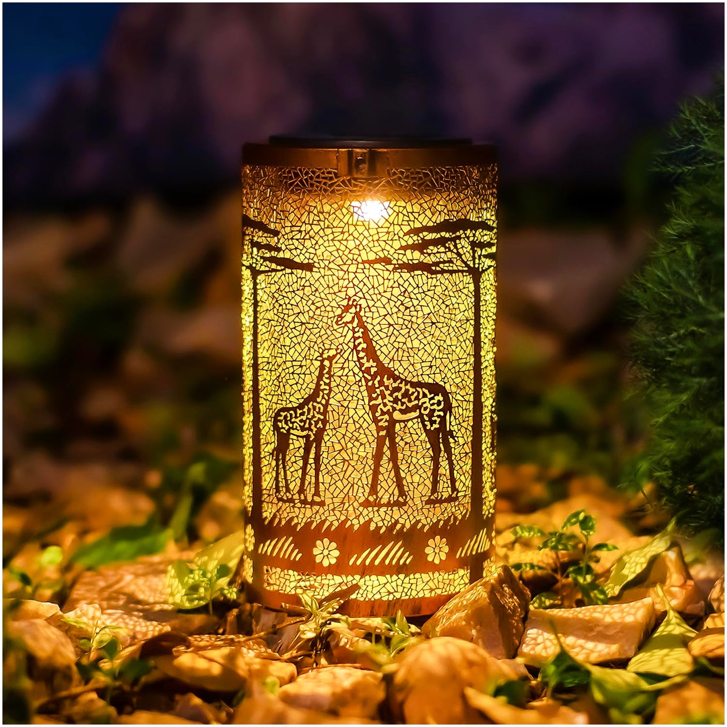 EZTZEN Giraffe Solar Lanterns - 2 Pack, Waterproof Metal Decorative Lights for Outdoor Garden, Brown, Model HW-DL-044-2pack