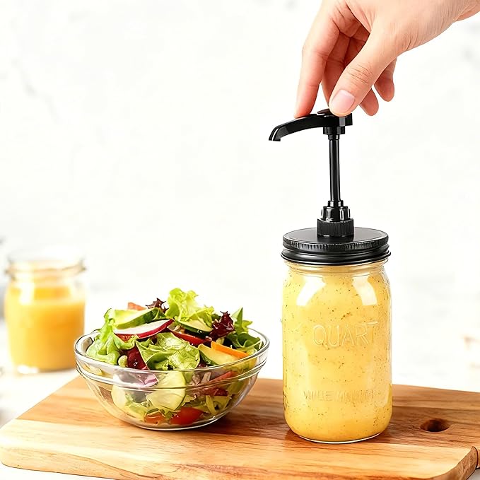 32 oz Mason Syrup Sauce Honey Dispenser Pump Bottle 1 Quart Wide Mouth Glass Coffee Syrup Condiment Ketchup Container Food Grade Airtight & Leak-Proof