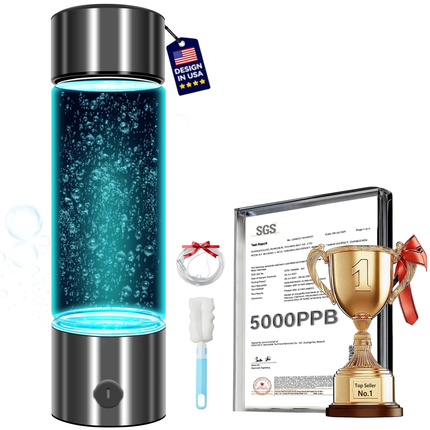 2025 New Hydrogen Water Bottle-Hydrogen Concentration up to 5000 PPB【SGS-Certified Hydrogen Generator】2025 SPE/PEM Technology Odorless Double Hydrogen Content for Sports/Home/Office/Travel HC2