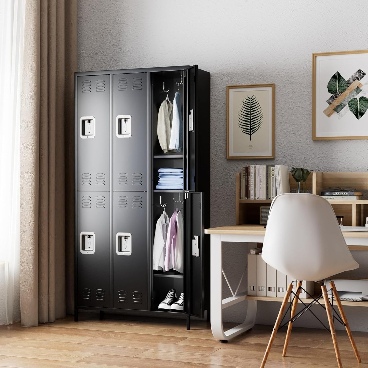 METAN Metal Locker for School Office Gym Bedroom,6 Doors Steel Storage Locker Cabinet for Employees,Industrial Storage Locker with 1 Shelves,Assembly Required (6 Door-Black)
