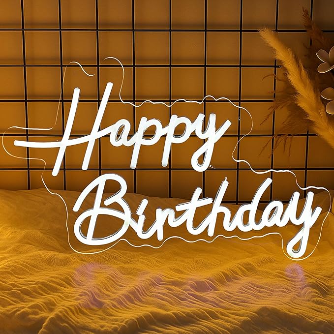 Mornajina 16.5'' x 11.8'' Happy Birthday Neon Sign for Backdrop Wall Decor, USB Powered Happy Birthday Led Sign for Backdr...