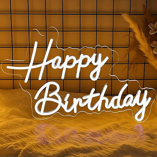 Mornajina 16.5'' x 11.8'' Happy Birthday Neon Sign for Backdrop Wall Decor, USB Powered Happy Birthday Led Sign for Backdr...