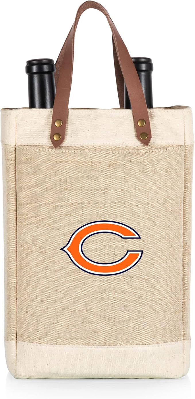 PICNIC TIME NFL Pinot - Jute 2 Bottle Insulated Wine Bag - Wine Tote Bag - Wine Gift Bag, (Beige)