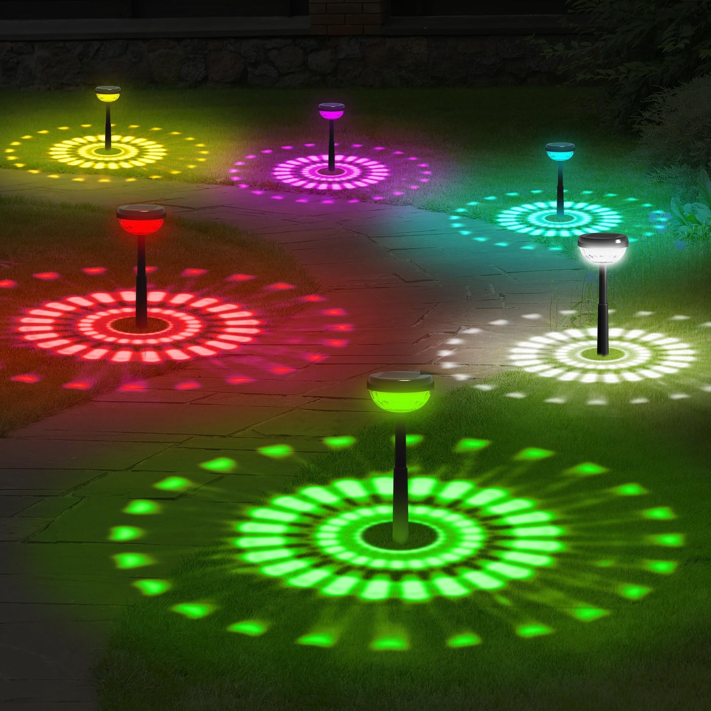 Ensenior Color Changing Solar Lights Outdoor, Auto ON/Off 6500K White Light & RGB LED Solar Garden Lights for Pathway, Yard, Pat