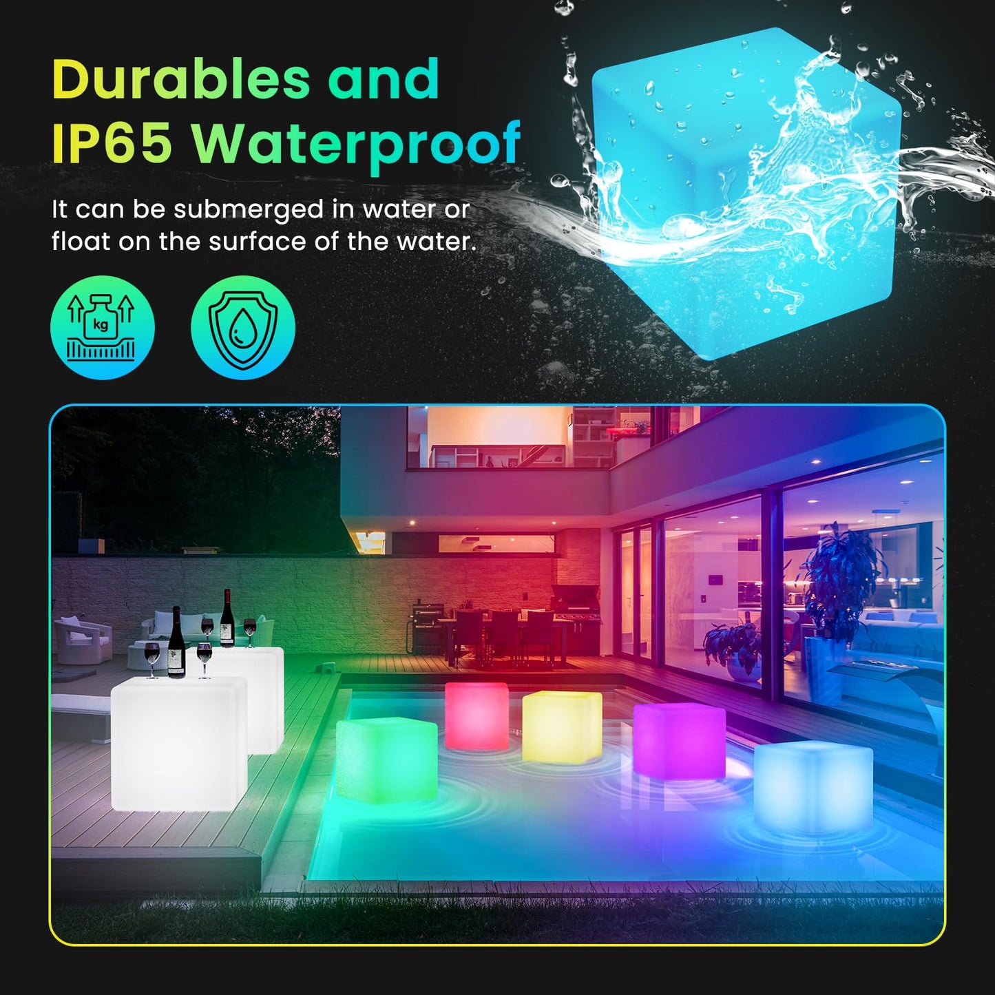Loftek 16-Inch Led Cube Light - Rechargeable Rgb, Ip65 Waterproof Acrylic, Remote Control, White For Home Outdoor Party Decor