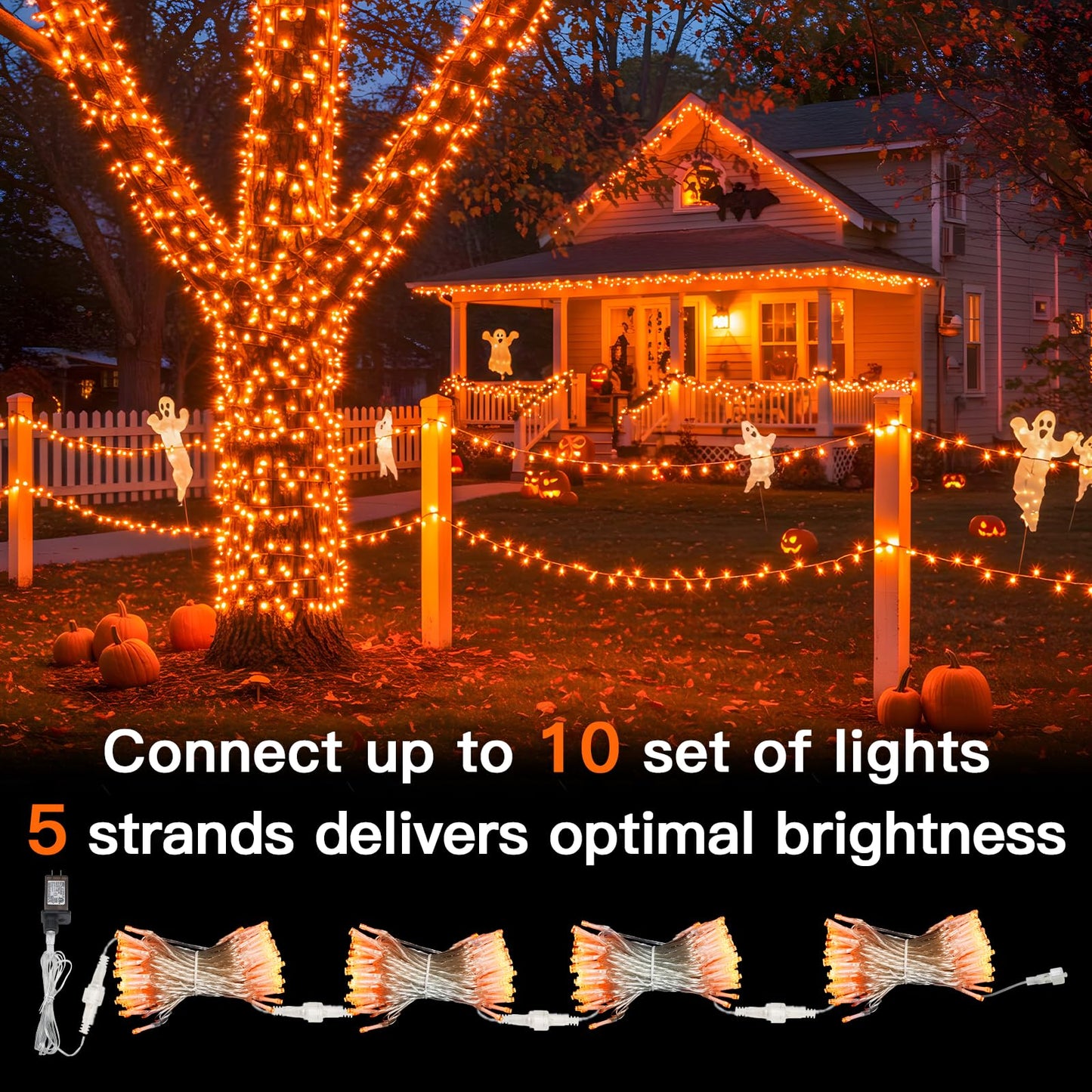 suddus Orange String Lights Outdoor 100 LED Connectable 33ft Waterproof Remote Fairy Lights for Decor