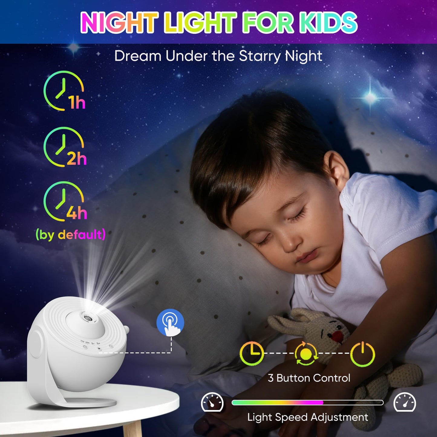 FlyLily Galaxy Projector - 13 in 1 HD  tarium, 360 Rotating Light, Adjustable Timer, White, Model BL-DQY02