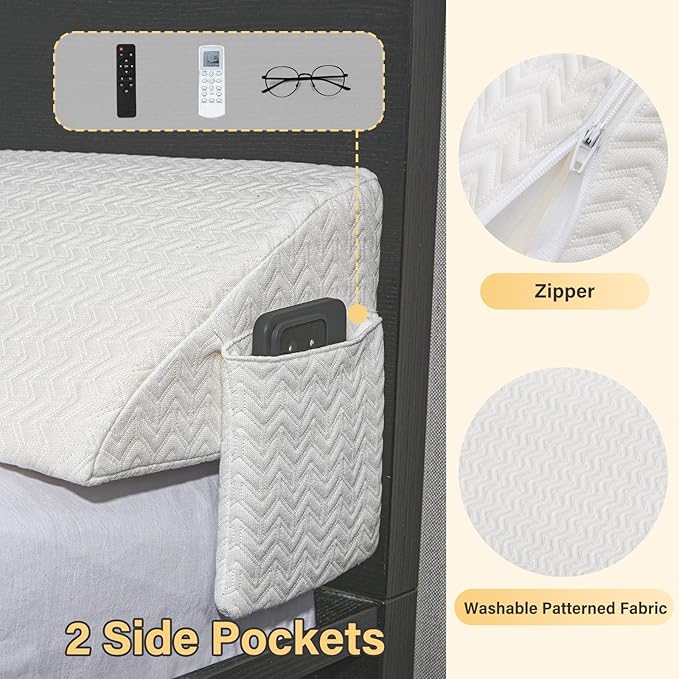 Vekkia Queen Bed Wedge Pillow for Headboard Gap/Mattress Gap Filler/Headboard Pillow/Bed Wedge Gap Filler,Stop Loosing Your Pillows