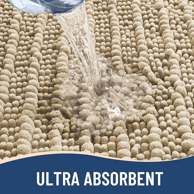 Arotive Luxury Chenille Bathroom Rug Mat, Extra Soft Thick Absorbent Shaggy Bath Rugs, Non-Slip Machine Wash Dry, Plush Bath Mats for Bathroom, Shower and Tub, 47x32, Beige