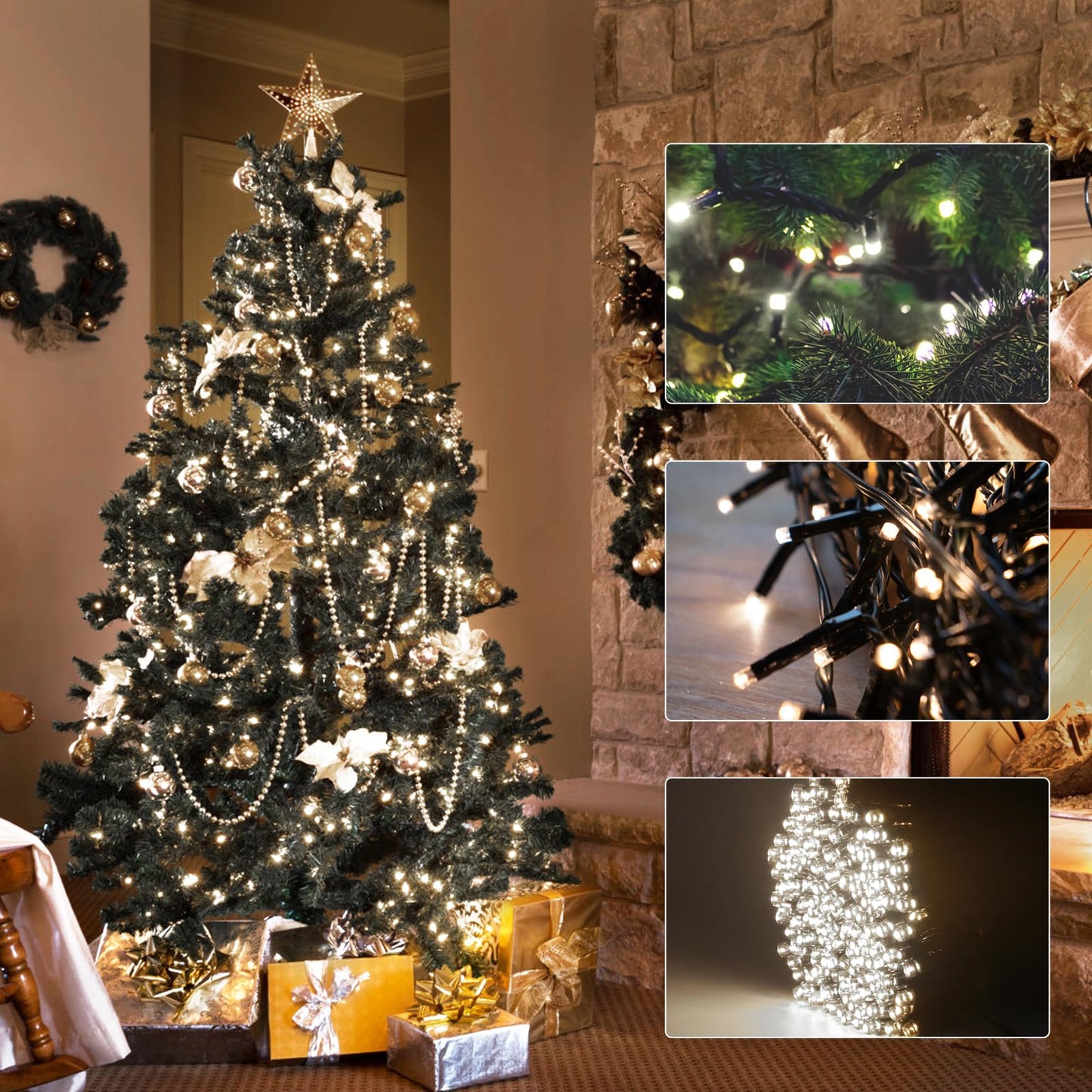 Christmas Tree Lights With Ring 9.9Ft 16 Line 544 Led Green Wire Fairy Waterfall String Light Plug In Dimmable Cascading Twinkle Lights With 8 Lighting Modes For Indoor Outdoor Xmas Tree(Cool White)