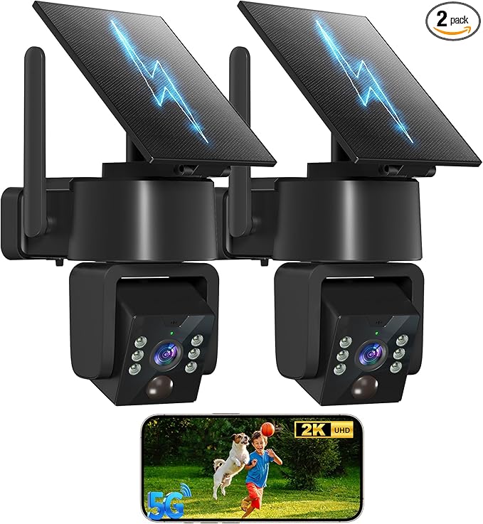 YULIOKPP 2PCK Wireless Outdoor Security Camera - 5G & 2.4G Wi-Fi Outdoor Camera, 2K Pan/Tilt 360° View, Solar/Battery Powe...