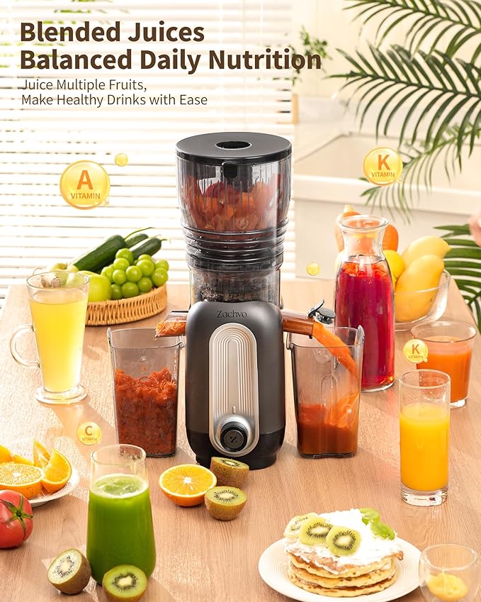 Cold Press Juicer Machines, 5.8" Large Feed Chute Slow Masticating Juice Maker for Whole Vegetable and Fruit, Easy to Clean, 300W High Juice Yield - MP-802M (Black)