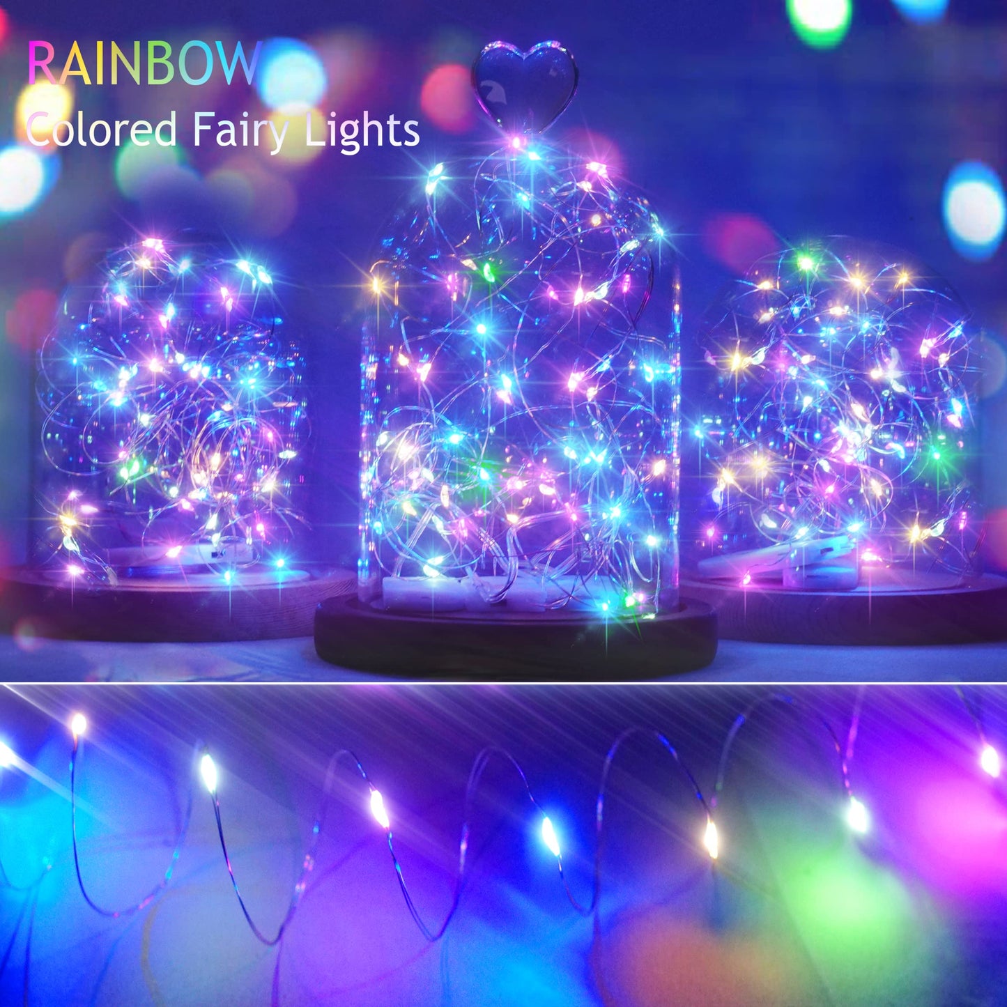 SmilingTown 15 Pack 20 LED Fairy Lights Multicolored Battery Operated Waterproof Silver Wire 6.6 Feet Model st-ting-l464