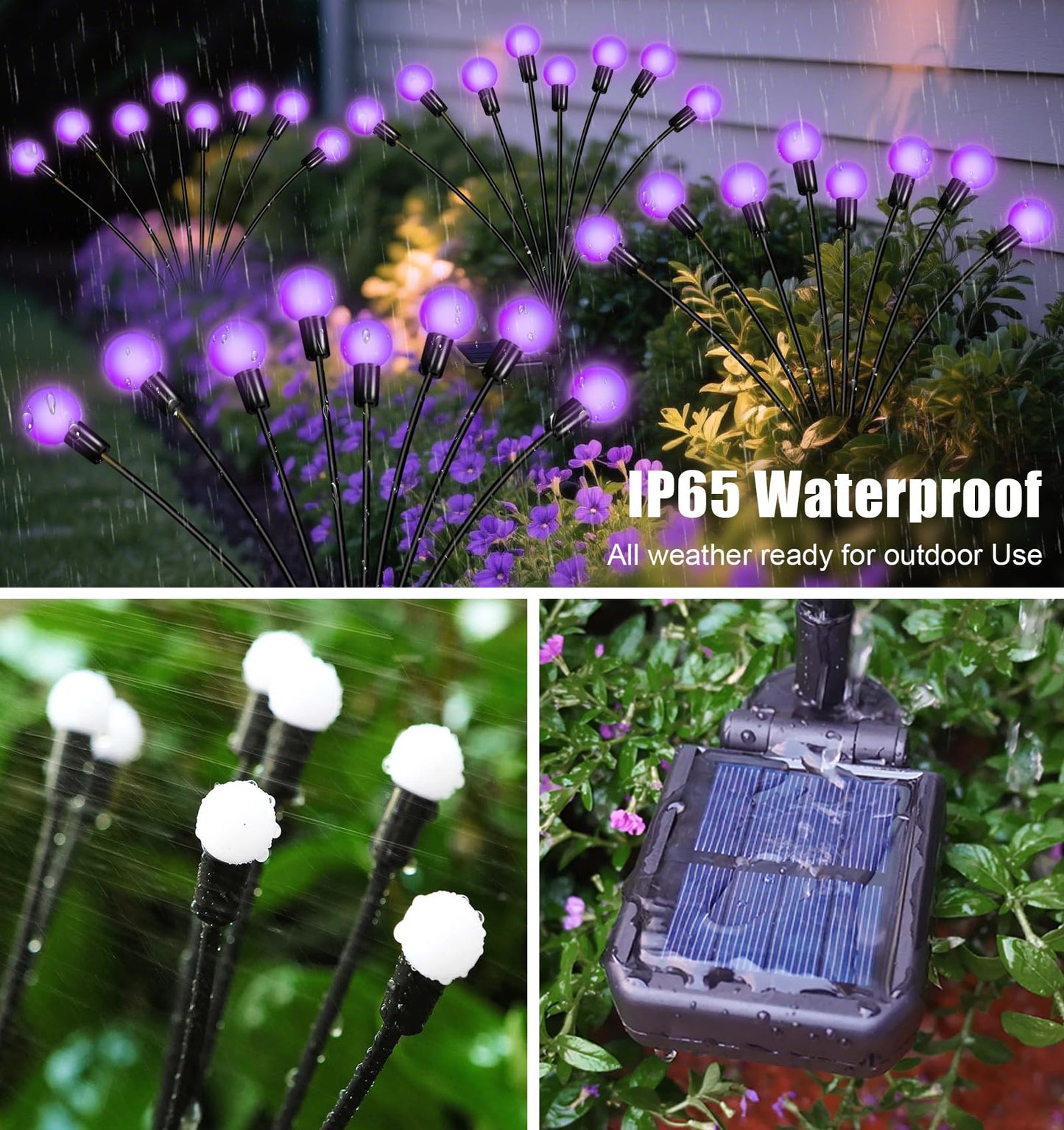 ZFNN Solar Garden Lights, 4 Pack Firefly Swaying Lights, Waterproof, 24 LED, Purple, Model YHC-2pack10head