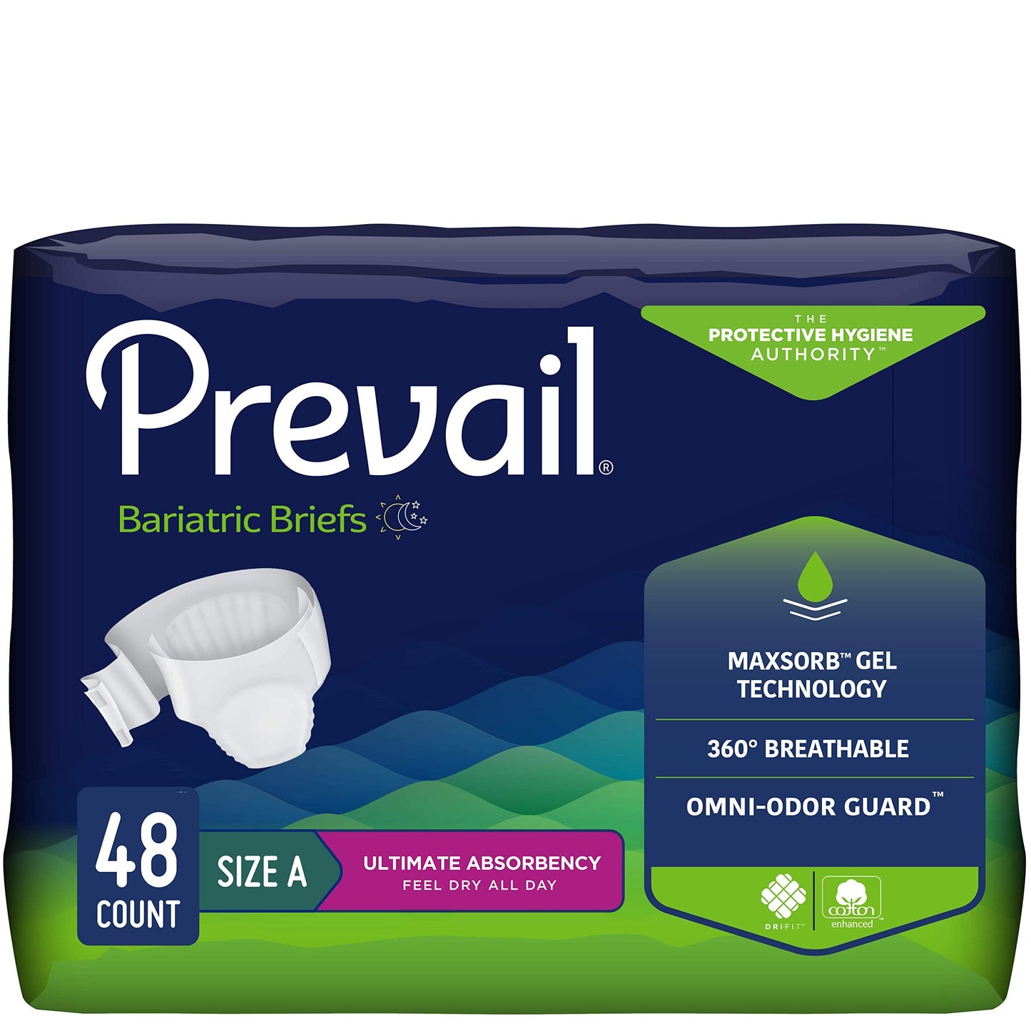 Prevail Incontinence Bariatric Brief, Unisex Disposable Adult Diaper with Tabs for Men & Women, Ultimate Absorbency, Size A, 48 Count (4 Packs of 12)