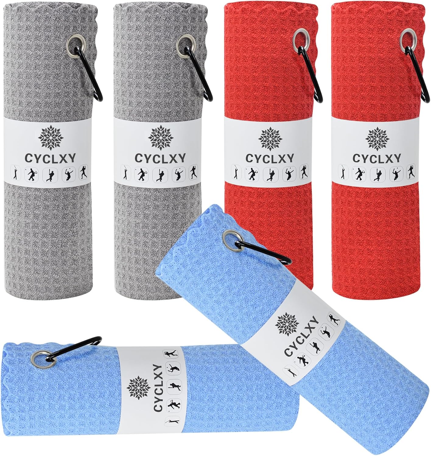6 Pcs Golf Bag Towels,16" X 16",Microfiber Waffle Pattern for Golf Bags Towel for Men Women,Fishing Essentials Gifts with Carabiner Clip,Dish Cloth,Kitchen Clean Towels