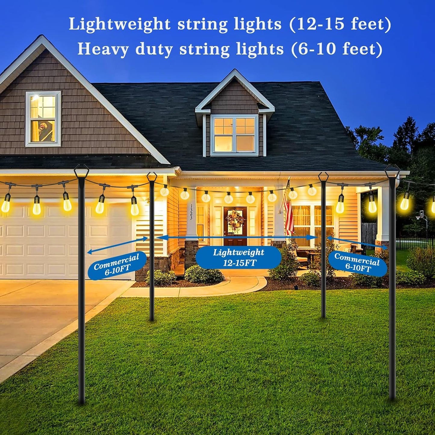 Beizelte 10FT String Light Poles, Metal Outdoor Light Stands, 10 Pack, Black, Model SLP-Beizelte