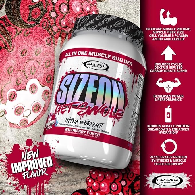 Gaspari Nutrition SizeOn, The Ultimate Hybrid Intra-Workout Amino Acid & Creatine Formula, Increased Muscle Volume & Muscle Recovery (3.59 Pounds, Raspberry)
