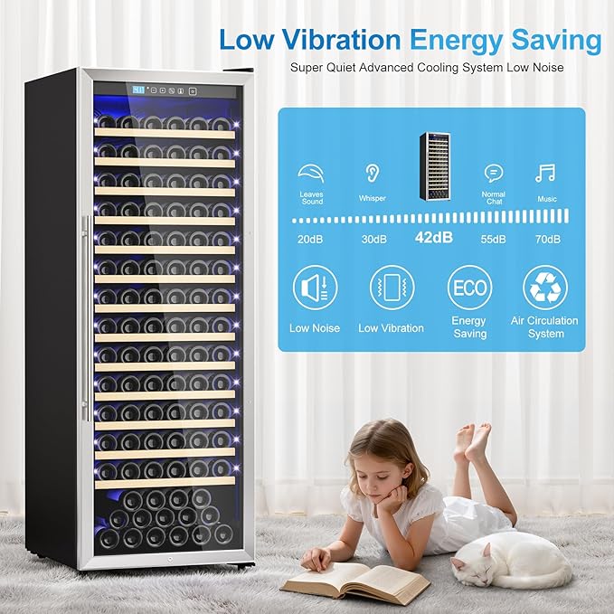 158 Bottle Wine Fridge, 24 Inch Wine Cooler Refrigerator Freestanding with Professional Temperature Control System, Suitable for Mixed Bottle Sizes, Low Noise Operation (14.37cu.ft)