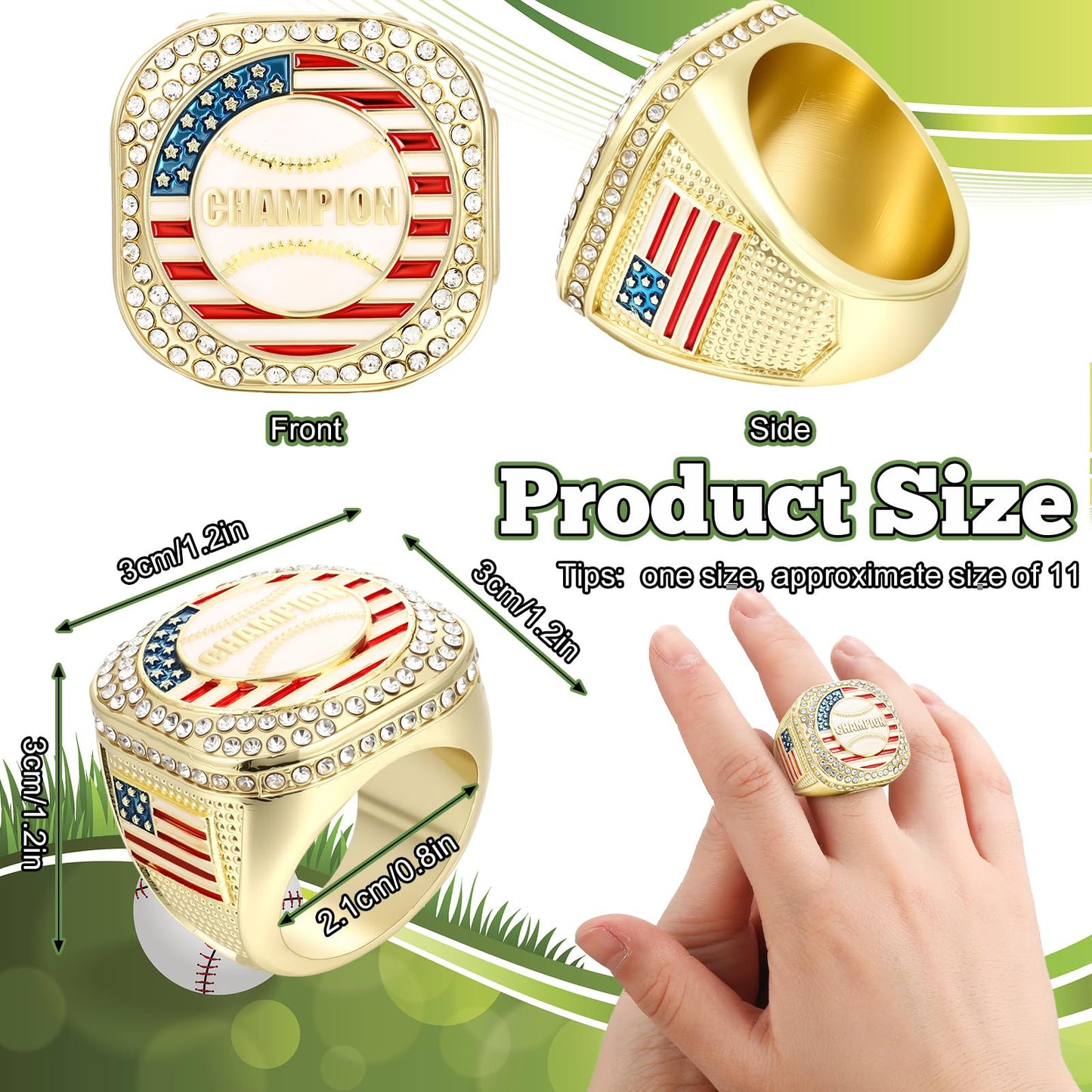 Landical 6 Set Baseball Championship Ring with Display Case and Stand Holder Championship Ring Case Acrylic Display Box and Hold