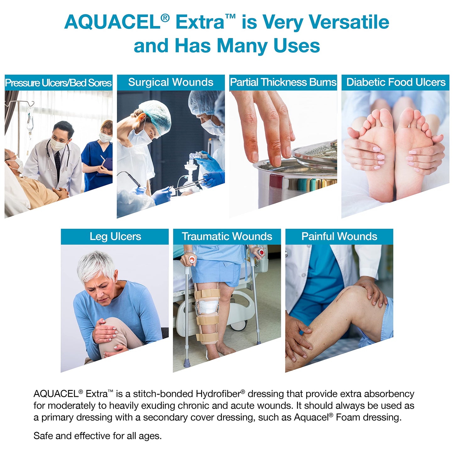 ConvaTec AQUACEL Extra 2"x2" Hydrofiber Absorbant Dressing for Moderate to Highly Exuding Wounds, Non-Woven Two-Dimensional Strengthening Fibers, Square, 10ct Box