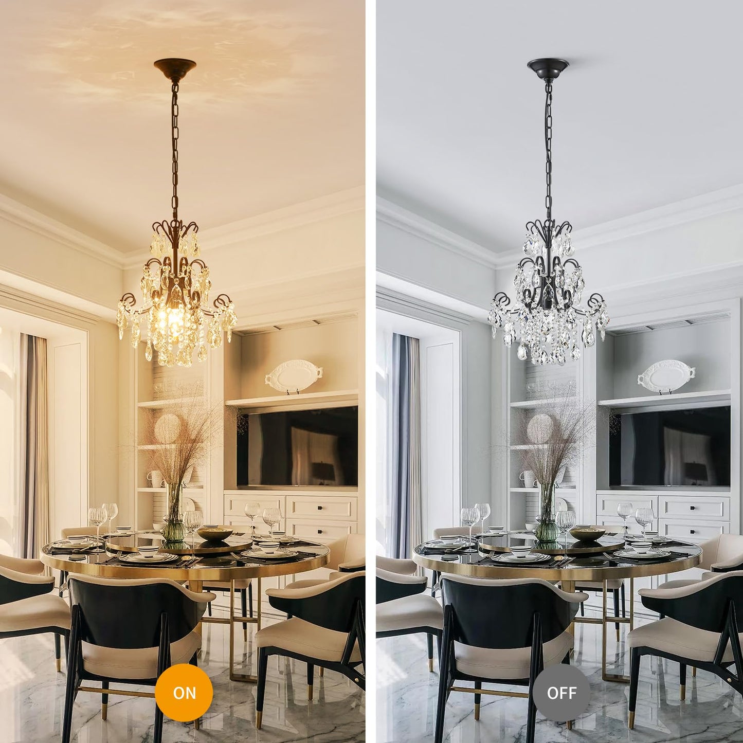 WUZUPS Crystal Chandelier Pendant Light, 15.7in High x 13.8in Wide, E12 Base, Metal, Black, Model USHD-5511502BK