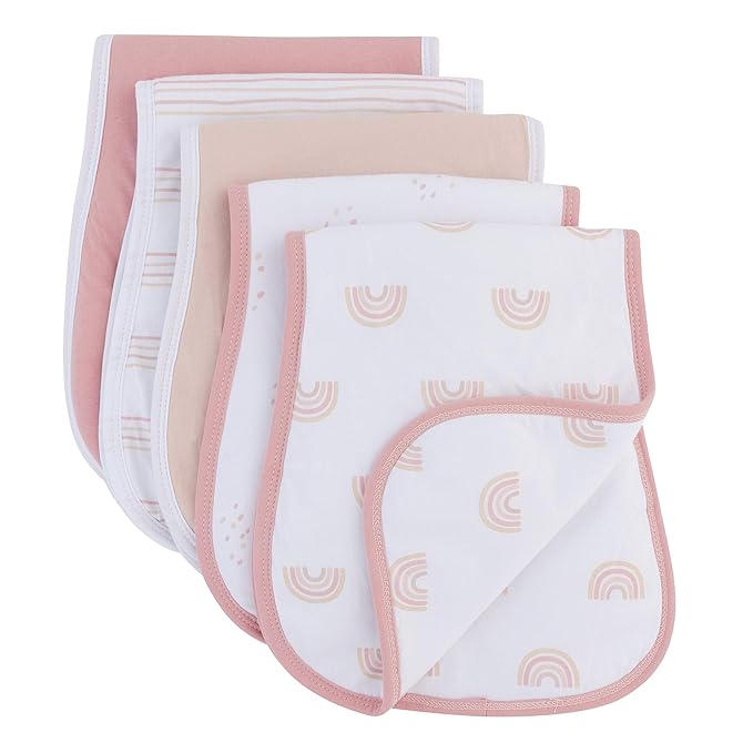 Ely's & Co. Baby Burp Cloths - 5pc Hourglass Shape with Extra Absorbent - Baby Bibs & Burp Cloths Baby Girl and Baby Boy, Newborn Essentials (Pink Rainbow Combo)