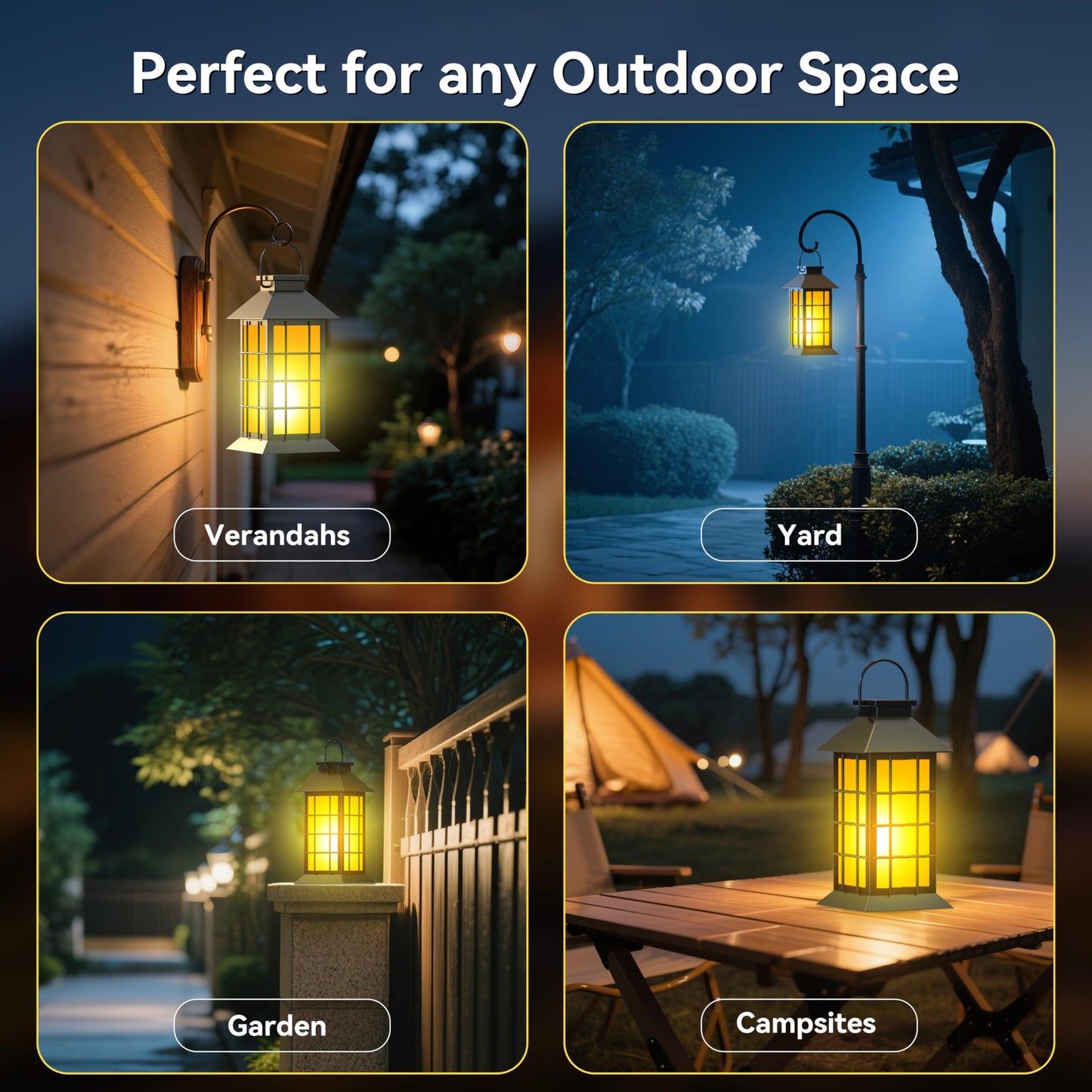 Anyperfect 2 Pack 13 Black Solar Lantern With Flickering Flame Candle | Outdoor Waterproof Hanging Solar Lanterns  Metal & Glass Lights For Garden Decoration  Rustic Gifts For Mom