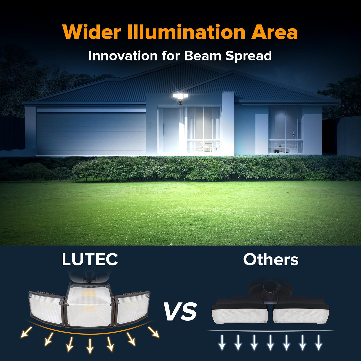 Lutec 80W 9000Lm Led Security Lights Motion Sensor Outdoor Lights  4 Head Led Flood Light Outdoor 5000K Daylight  Ip65 Waterproof  Motion Detected Light For Outside  House  Garage  Yard (Brown)