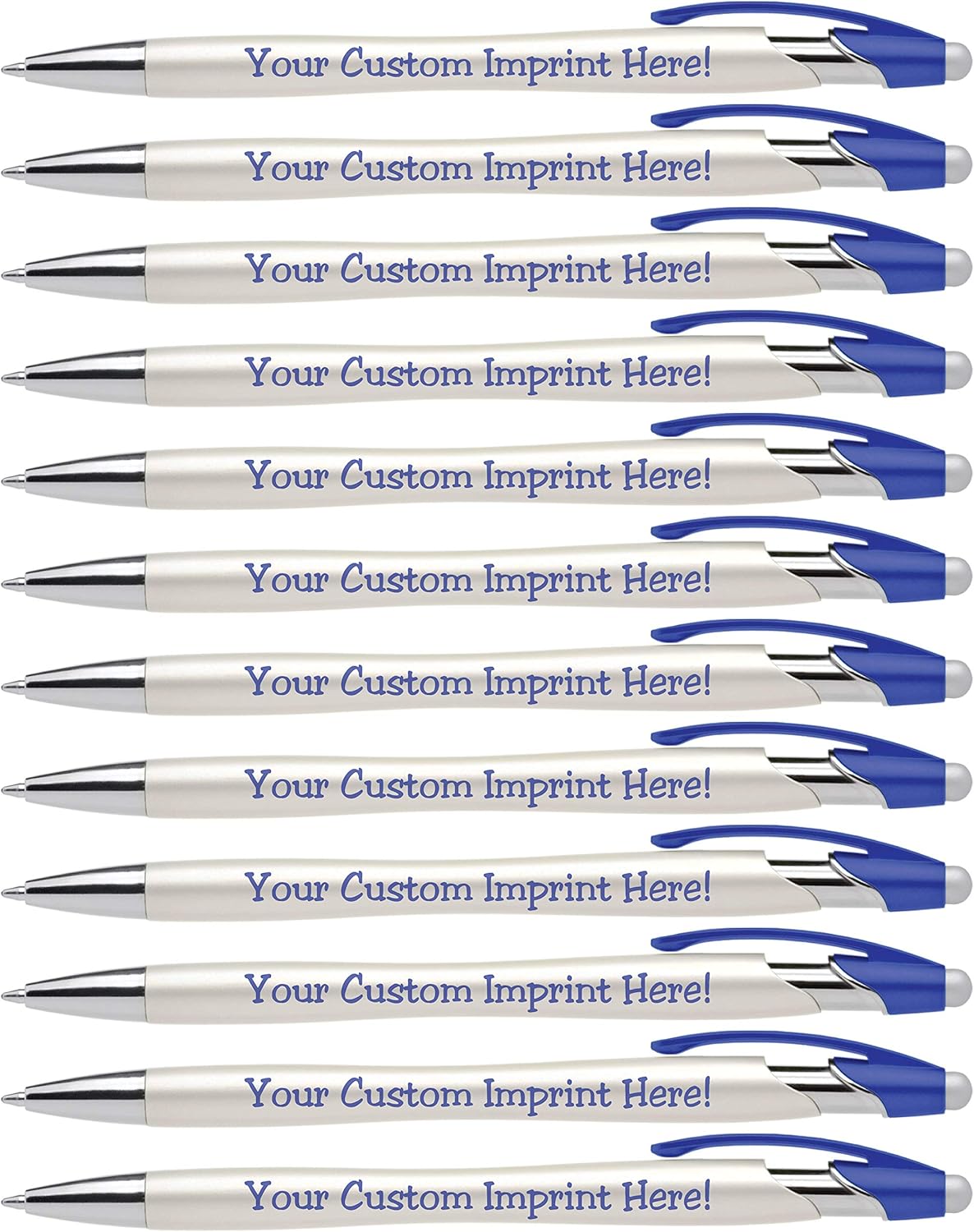 Custom Pens with Stylus - The Pearl - Personalized Metallic Printed Name Pens with Black Ink - Imprinted with Logo or Message - Great Gift Ideas - FREE PERSONALIZATION 12 pack (Dark Blue)