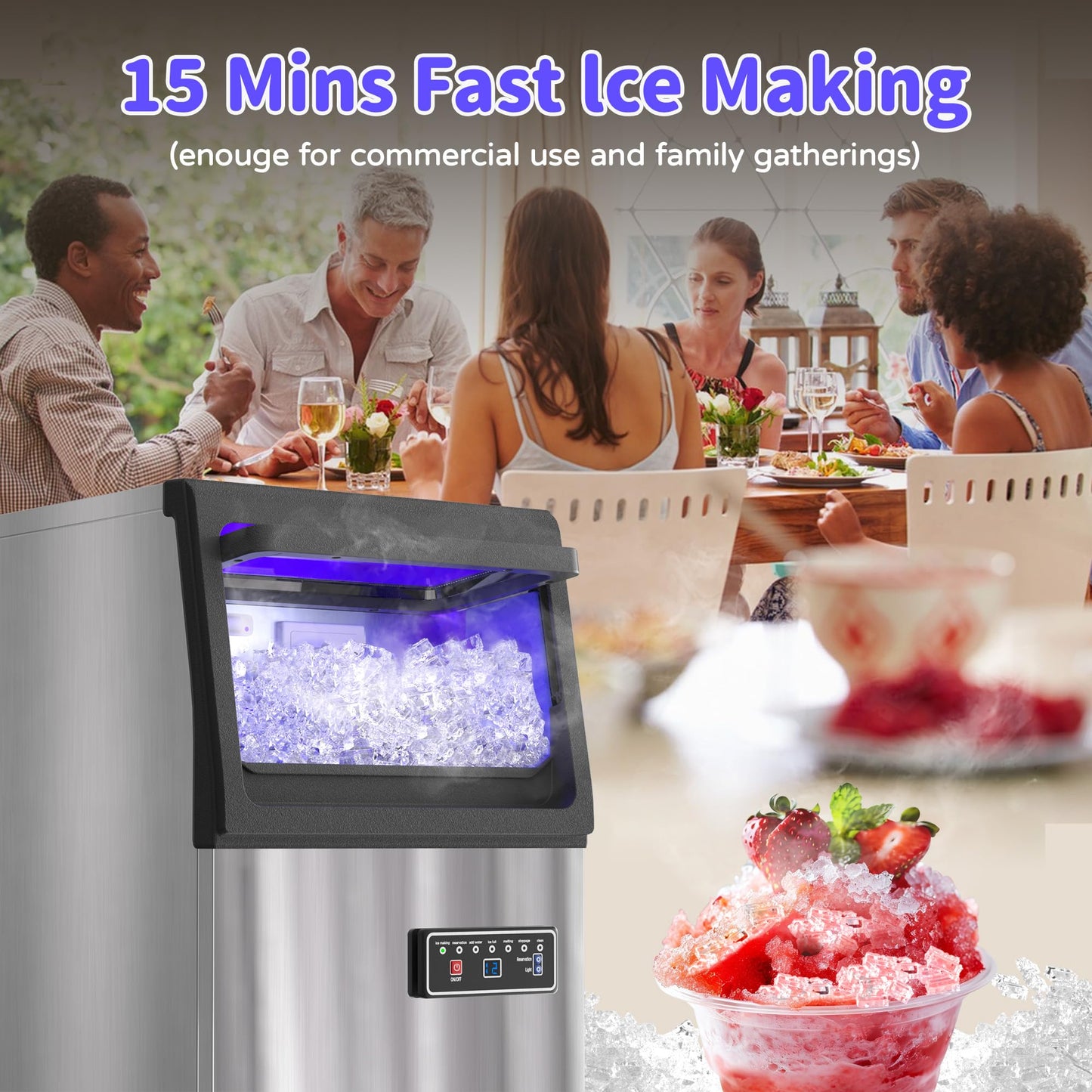 Commercial Nugget Ice Maker 80Lbs/24H with 20Lbs Storage, Stainless Steel Pellet Ice Machine,Soft Chewable Ice Maker Self-Cleaning for Office & Home Restaurants Bars