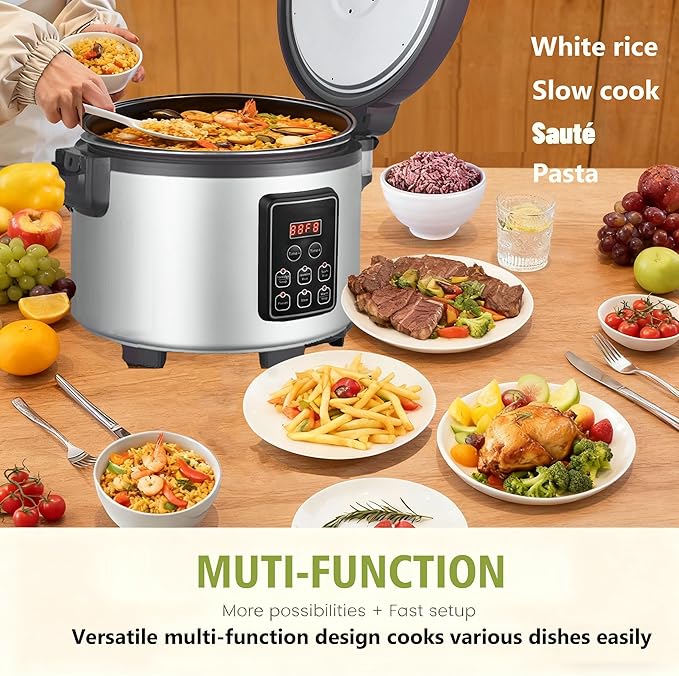 15L Commercial Large Rice Cooker (84 Cup Cooked),6-in-1 Electric Rice Cooker & Food Warmer,Multifunctional Resturant Smart Cooker, 24-Hr Delay Timer, LED Display,Auto Keep Warm,Non-Stick Inner Pot