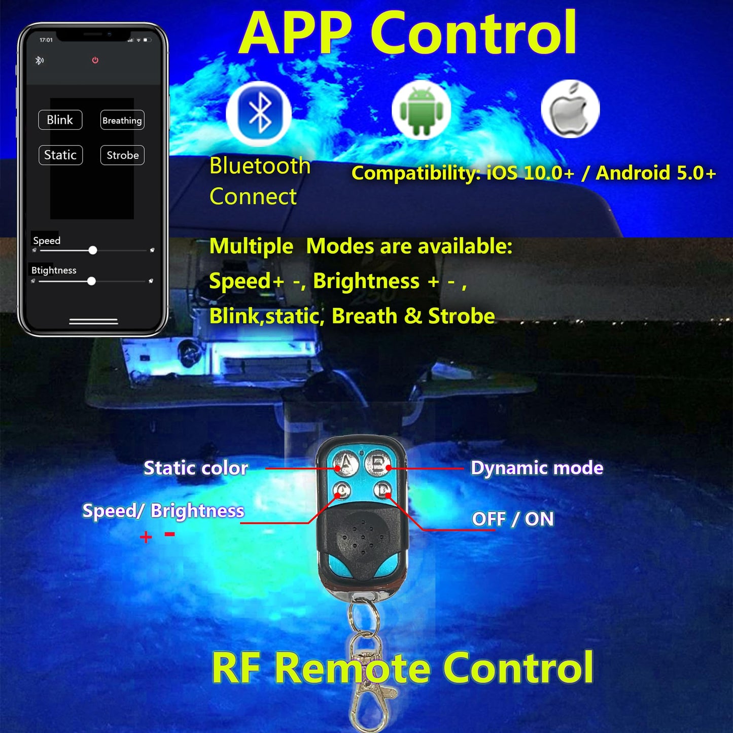 NBWDY Boat Drain Plug Light - IP68 Waterproof LED, 4100LM, Remote Control, Blue, 1 Pcs