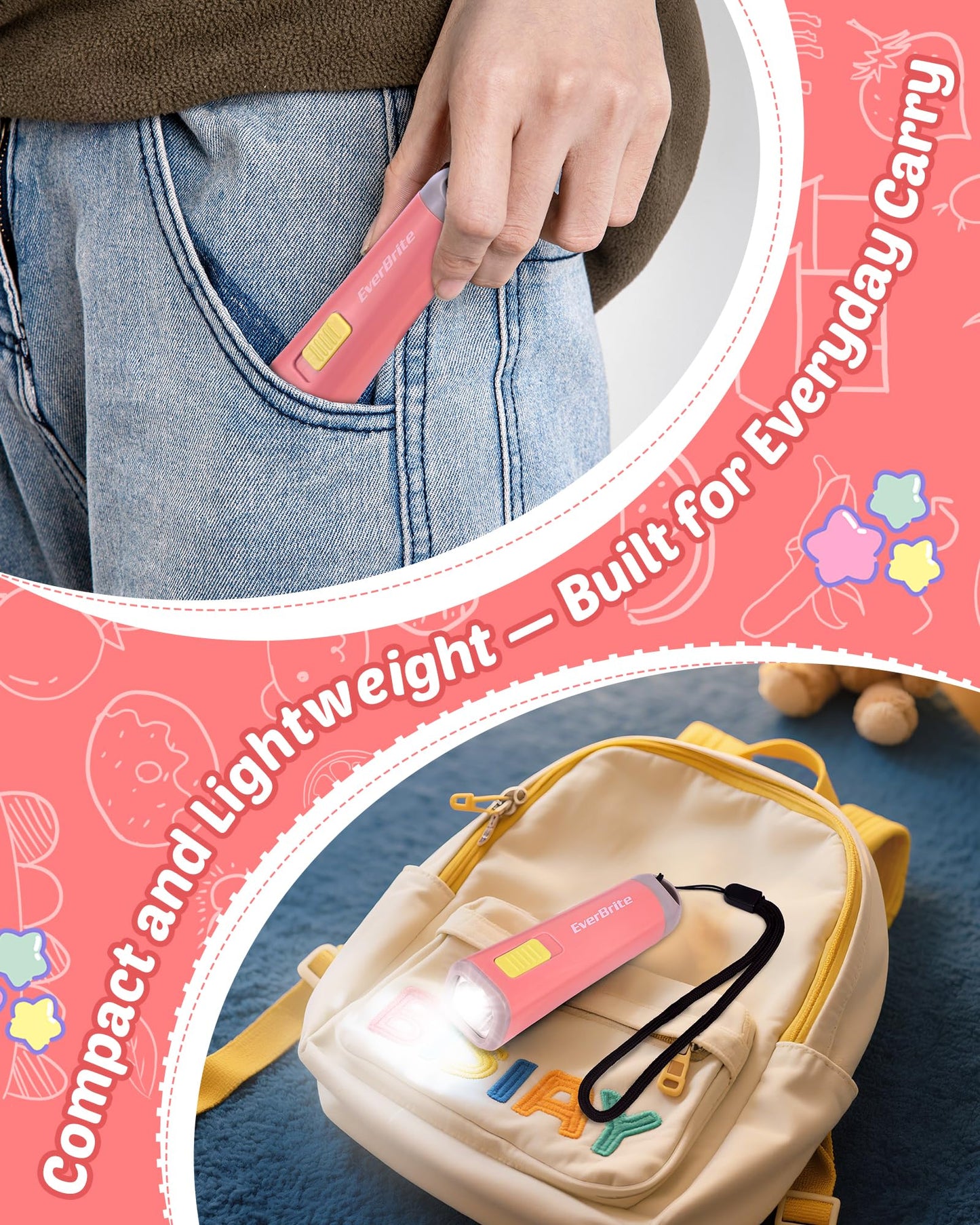 EverBrite Mini LED Flashlight, Coral, Plastic, Model E012049, Includes Lanyard, 3AAA Battery, Ideal for Camping and Emergencies