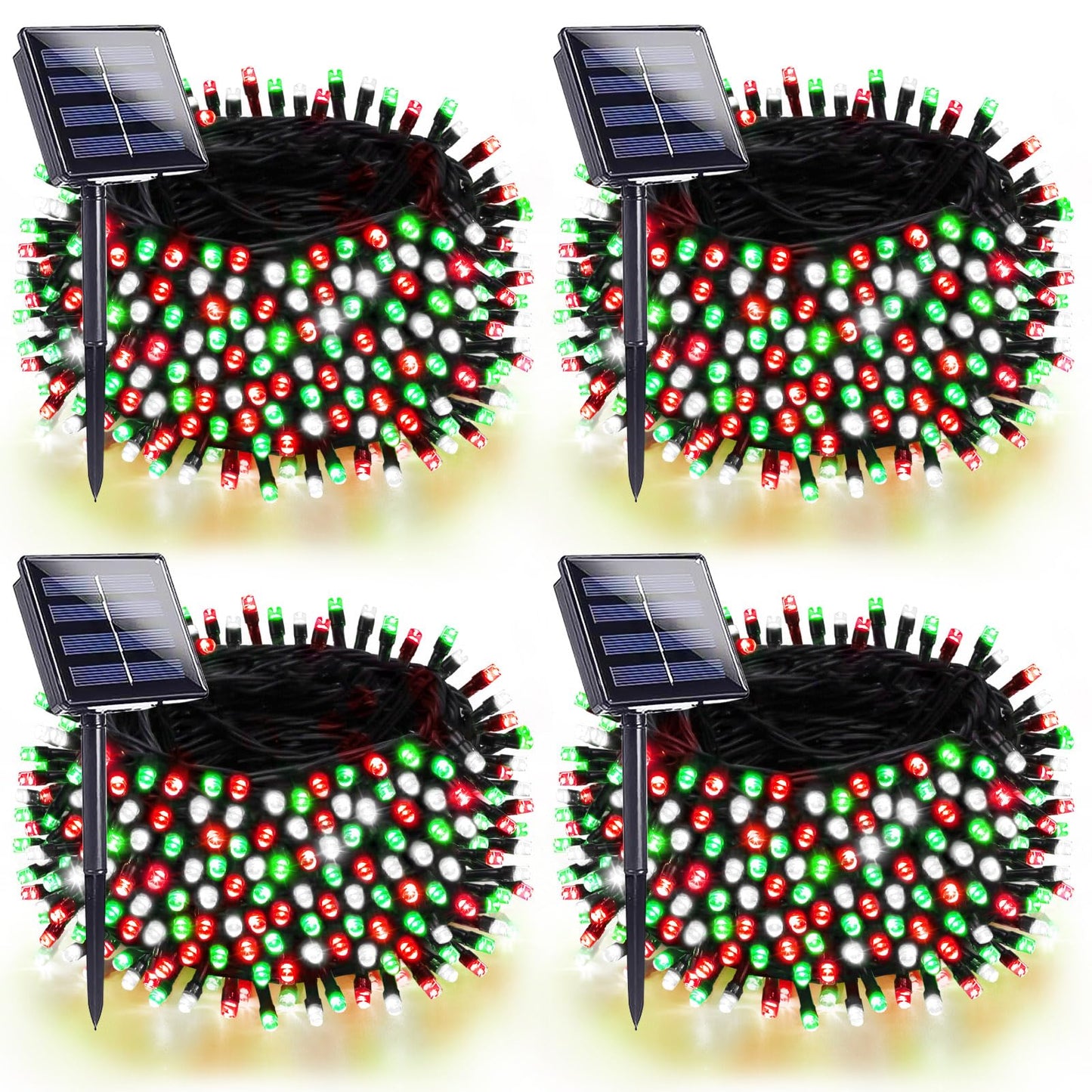 4 Pack 180Ft Solar Christmas Lights Outdoor Waterproof  Super Bright 320 Led Solar String Lights With 8 Lighting Modes  Green Wire Twinkle Tree Light For Outside Xmas Party Decor (Red White And Green)